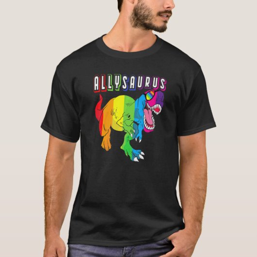 Dinosaur Rex Lgbt Gay Pride Flag Allysaurus Ally T-shirt (Voorkant)