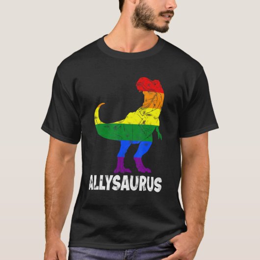 Dinosaur Rex Lgbt Gay Pride Flag Allysaurus Ally T-shirt (Voorkant)