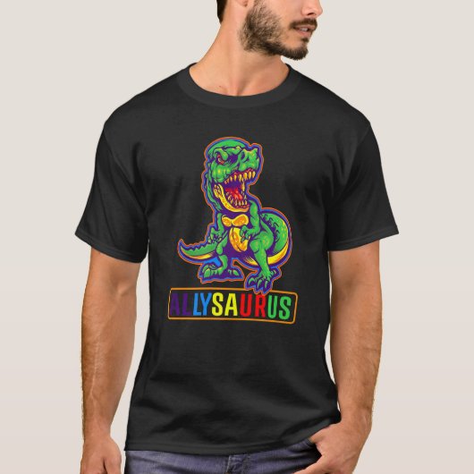 Dinosaur Rex Lgbt Gay Pride Flag Allysaurus Ally T-shirt (Voorkant)