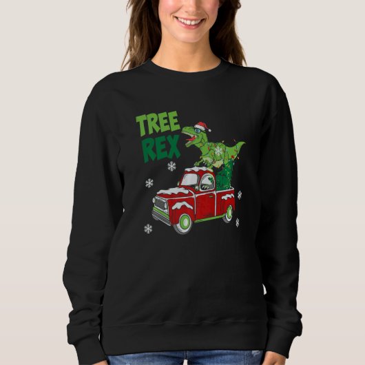 Dinosaur rex Riding Truck Christmas pajamas  Xmas Trui (Voorkant)
