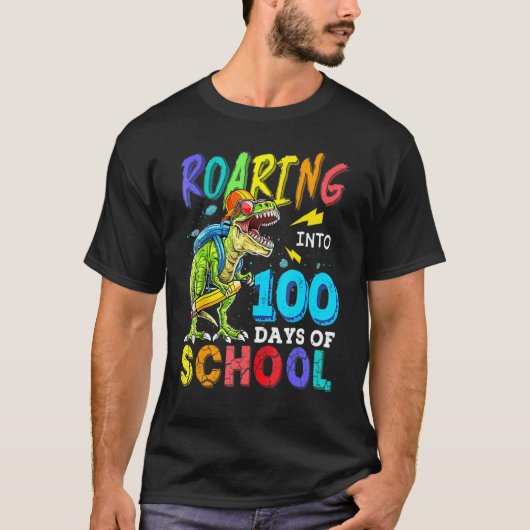 Dinosaur Rex Roaring in 100 dagen schoolstudie T-shirt (Voorkant)