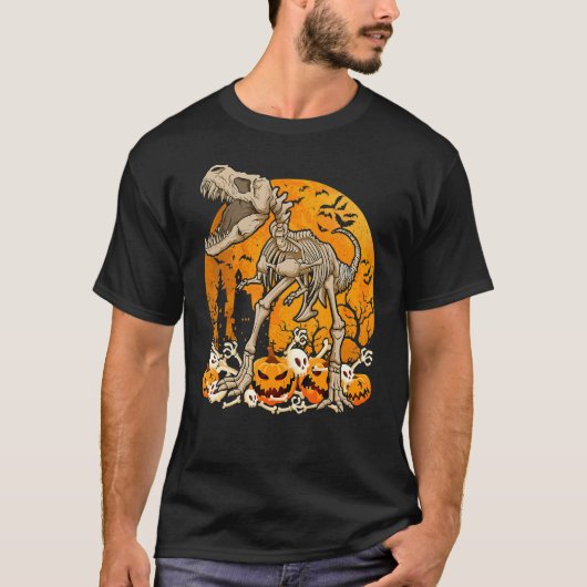 Dinosaur rex Skeleton Pumpkin With Moon Halloween T-shirt (Voorkant)