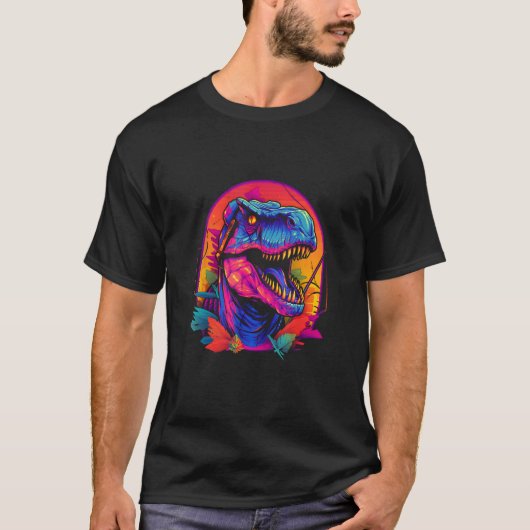 Dinosaur Rex Synthwave Vaporwave Retro 80s Chillwa T-shirt (Voorkant)