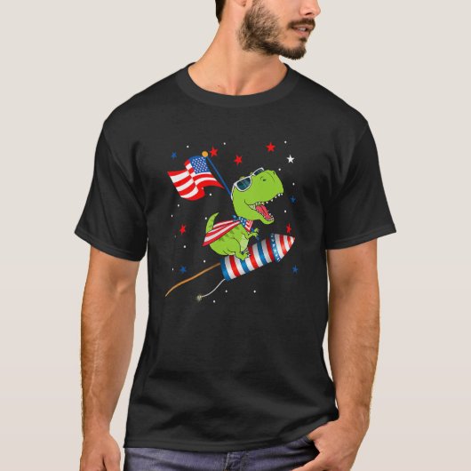 Dinosaur Riding Fireworks 4 juli Kinder jongens T-shirt (Voorkant)