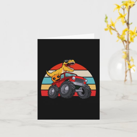 Dinosaur Riding Monster Truck Lazy Halloween Costu Kaart (Gele Bloem)