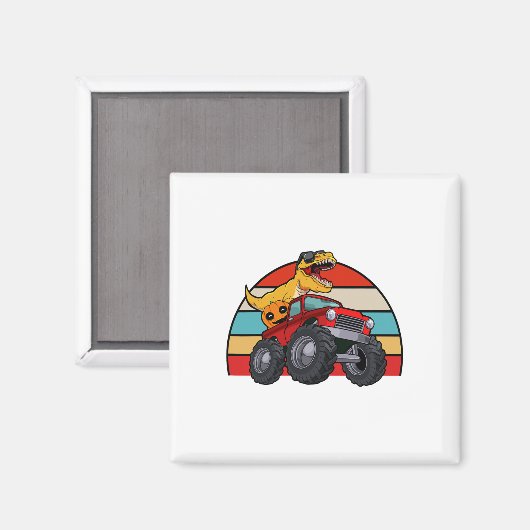 Dinosaur Riding Monster Truck Lazy Halloween Costu Magneet (Voorkant / Achterkant)