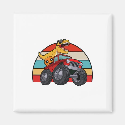 Dinosaur Riding Monster Truck Lazy Halloween Costu Magneet (Voorkant)