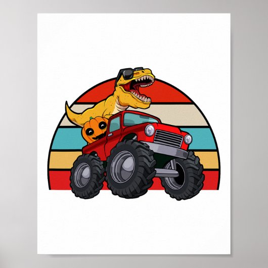 Dinosaur Riding Monster Truck Lazy Halloween Costu Poster (Voorkant)