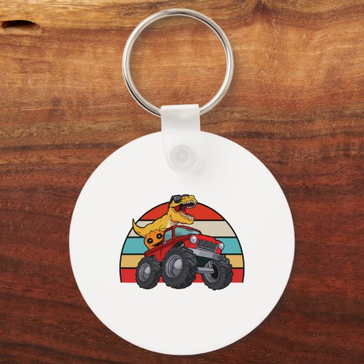 Dinosaur Riding Monster Truck Lazy Halloween Costu Sleutelhanger (Voorkant)