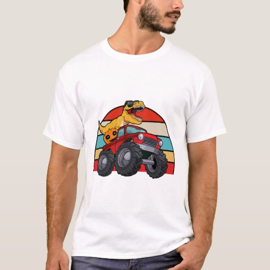 Dinosaur Riding Monster Truck Lazy Halloween Costu T-shirt (Voorkant)