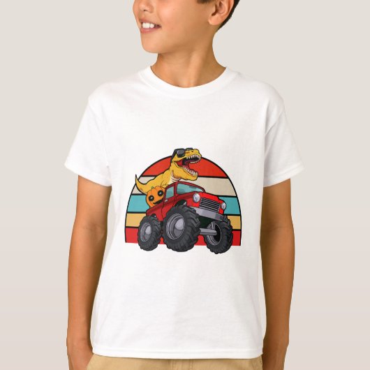 Dinosaur Riding Monster Truck Lazy Halloween Costu T-shirt (Voorkant)