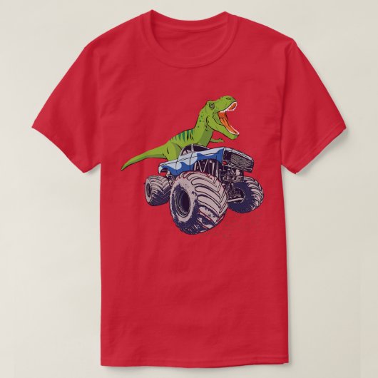 Dinosaur Riding Monster Truck Patriotic Boys en G T-shirt (Design voorkant)