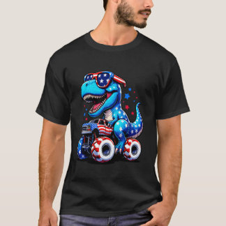Dinosaur Riding Monster Truck USA Vlag 4 van juli T-shirt