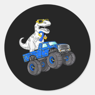 Dinosaur Riding Truck World Down Syndrome Day Boys Ronde Sticker