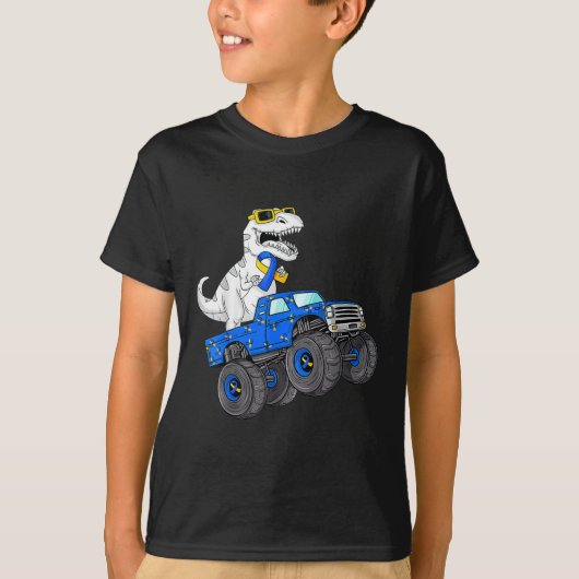 Dinosaur Riding Truck World Down Syndrome Day Boys T-shirt (Voorkant)