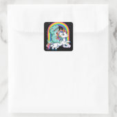 Dinosaur Riding Unicorn Kids Rainbow Vierkante Sticker (Tas)