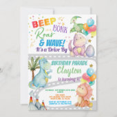 Dinosaur rijdt door de Birthday Party parade Kaart (Voorkant)