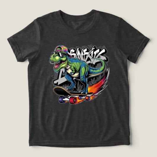 Dinosaur rijdt rond op een skateboard Tri-Blend shirt (Design voorkant)