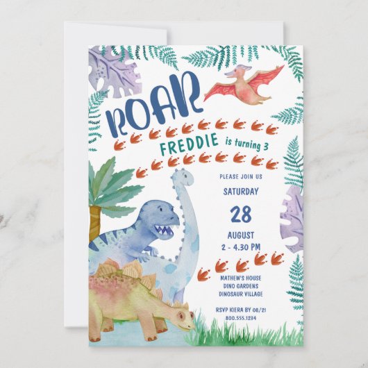 Dinosaur Roar Any Age Boys Birthday Uitnodiging (Voorkant)