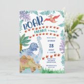 Dinosaur Roar Any Age Boys Birthday Uitnodiging (Staand voorkant)