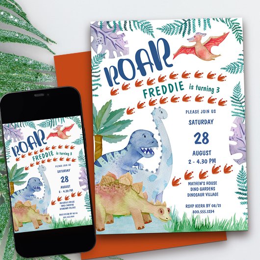 Dinosaur Roar Any Age Boys Birthday Uitnodiging