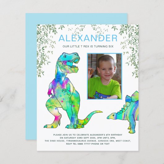 Dinosaur Roar Birthday Party Photo Blue (Voorkant / Achterkant)