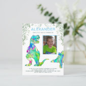 Dinosaur Roar Birthday Party Photo Blue (Staand voorkant)