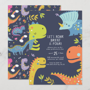 Dinosaur Roar Boys Birthday Blue Kaart