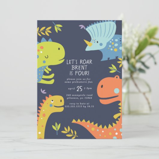 Dinosaur Roar Boys Verjaardag Blauw Kaart (Staand voorkant)