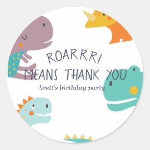 Dinosaur Roar Boys Verjaardag Blauw Ronde Sticker