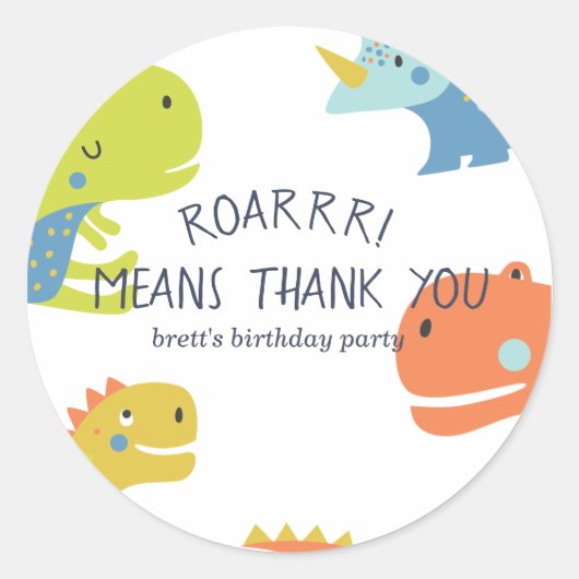 Dinosaur Roar Boys Verjaardag Blauw Ronde Sticker (Voorkant)