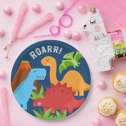 Dinosaur ROAR Cute Blue Paper Bord Red Fox Tail (Feest)