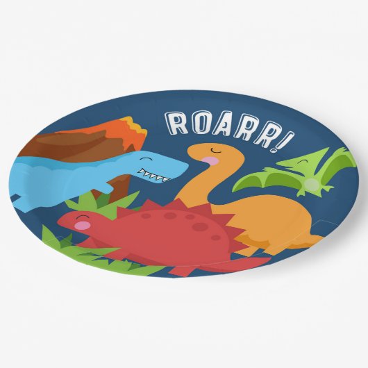 Dinosaur ROAR Cute Blue Paper Bord Red Fox Tail (Gekanteld)