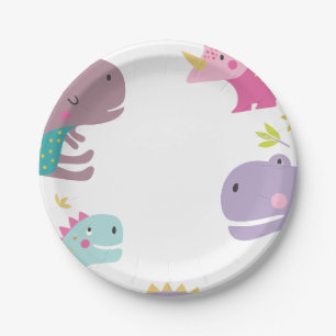 Dinosaur Roar Girls Birthday Paars Papieren Bordje