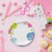 Dinosaur Roar Girls Birthday Pink Papieren Bordje (Feest)