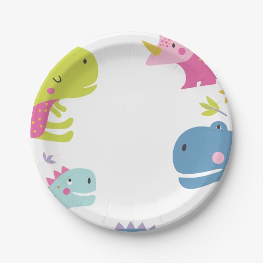 Dinosaur Roar Girls Birthday Pink Papieren Bordje (Voorkant)