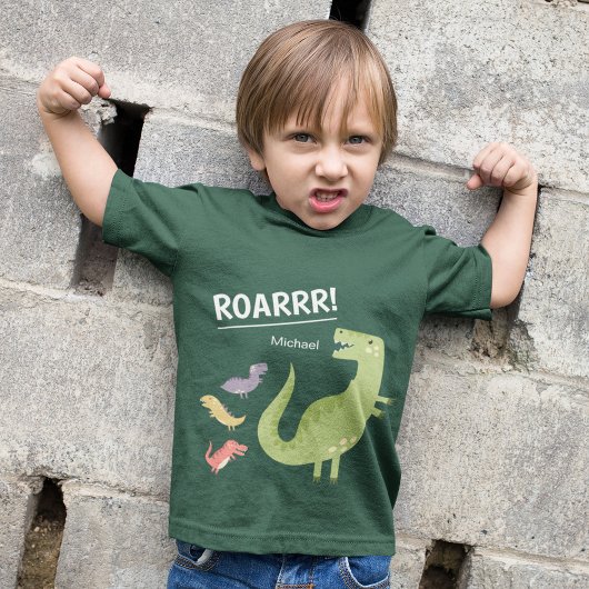 Dinosaur Roar Green Monogrammed Kind Boy T-shirt