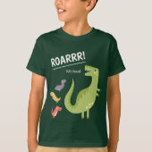Dinosaur Roar Green Monogrammed Kind Boy T-shirt (Voorkant)