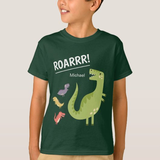 Dinosaur Roar Green Monogrammed Kind Boy T-shirt (Voorkant)