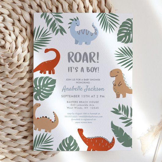 Dinosaur Roar Het is een Jongen Baby shower Uitnod Kaart