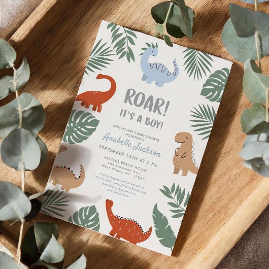 Dinosaur Roar Het is een Jongen Baby shower Uitnod Kaart