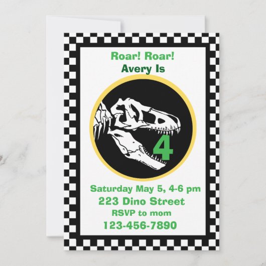Dinosaur Roar Kids Birthday Party Invitation Kaart (Voorkant)