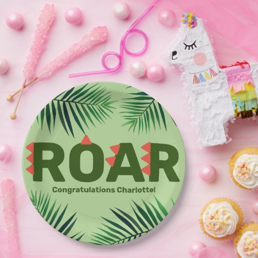 Dinosaur Roar Oerwoud Ferns Baby shower Papieren Bordje (Feest)