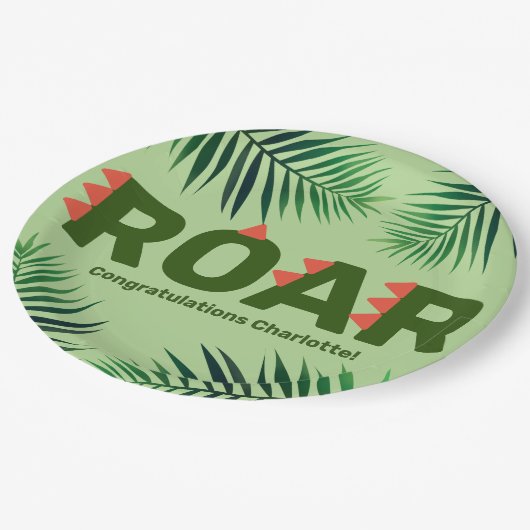 Dinosaur Roar Oerwoud Ferns Baby shower Papieren Bordje (Gekanteld)
