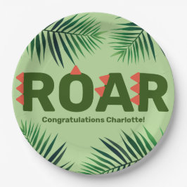 Dinosaur Roar Oerwoud Ferns Baby shower Papieren Bordje