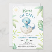 Dinosaur Roar Schattige Boy 1st Birthday Invitatio Kaart (Voorkant)