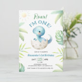 Dinosaur Roar Schattige Boy 1st Birthday Invitatio Kaart (Staand voorkant)