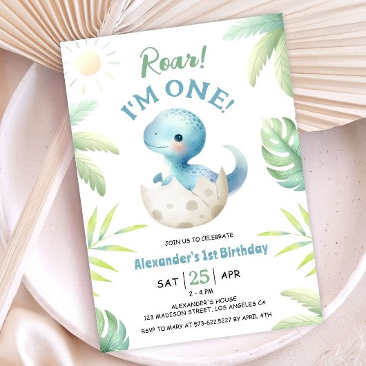 Dinosaur Roar Schattige Boy 1st Birthday Invitatio Kaart