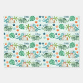 Dinosaur Roar T-Rex Triceratops Tracks Stripes Inpakpapier Vel (Voorkant)