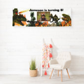 Dinosaur roar T-rex vlammen meteoor fotojongens Spandoek (Insitu)